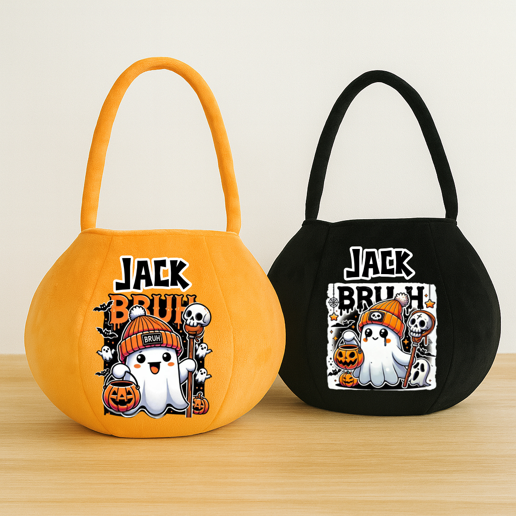 Personalised trick-or-treat bag with funny bruh ghost