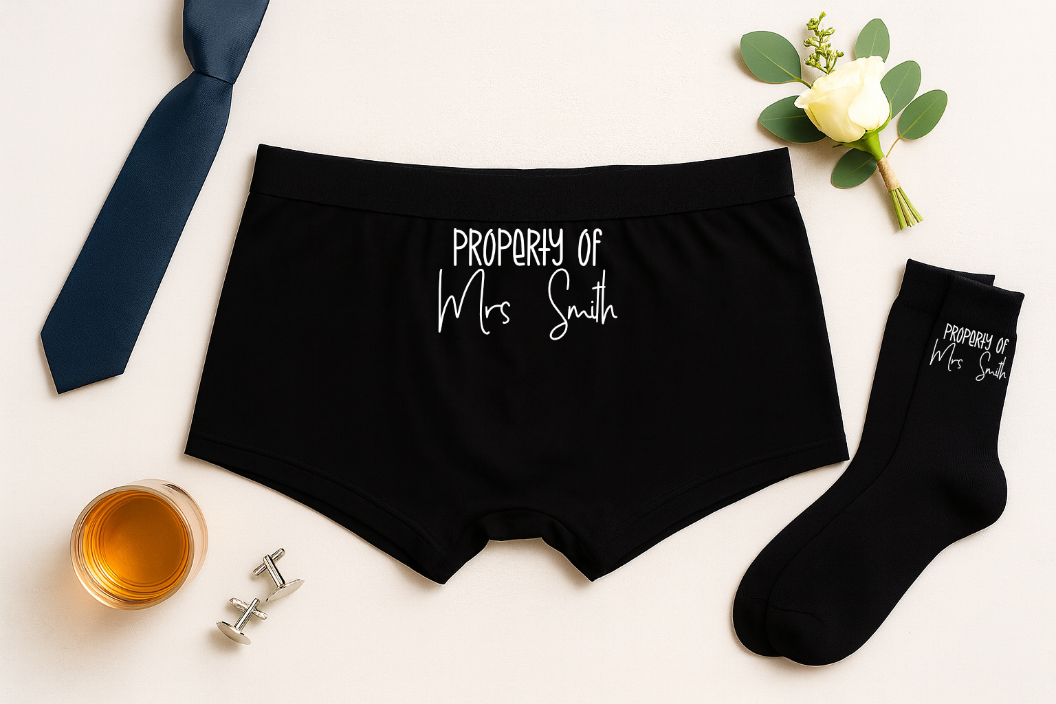 personalised property of boxers and socks set