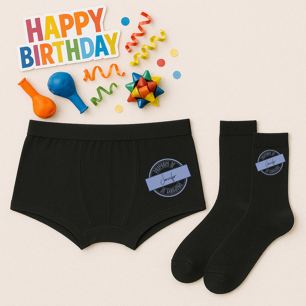 mens boxers and socks reading property of