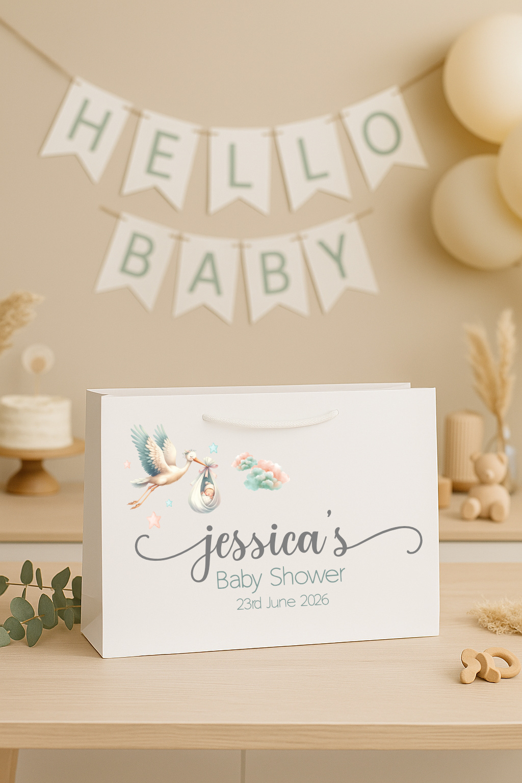 boutique gift bag personalised for baby shower